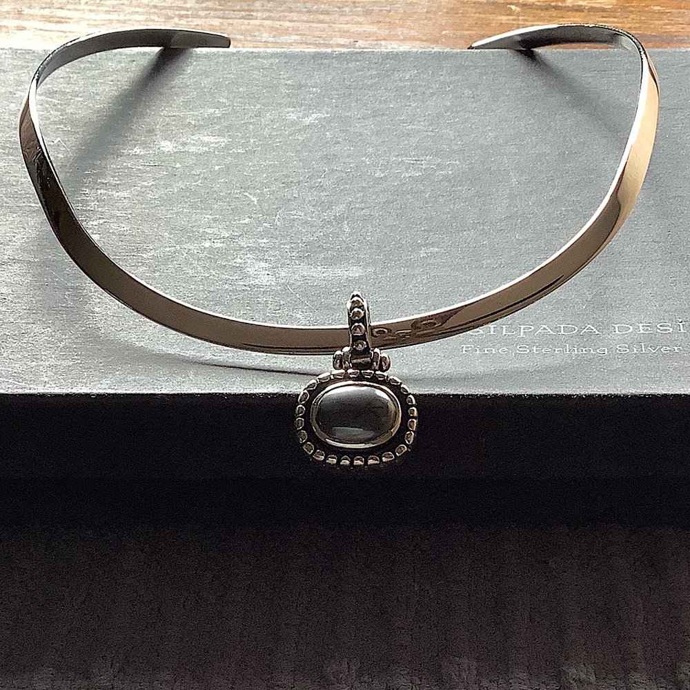 Sterling Silver Braided Hematite Oval Pendant - Picture 2 of 5